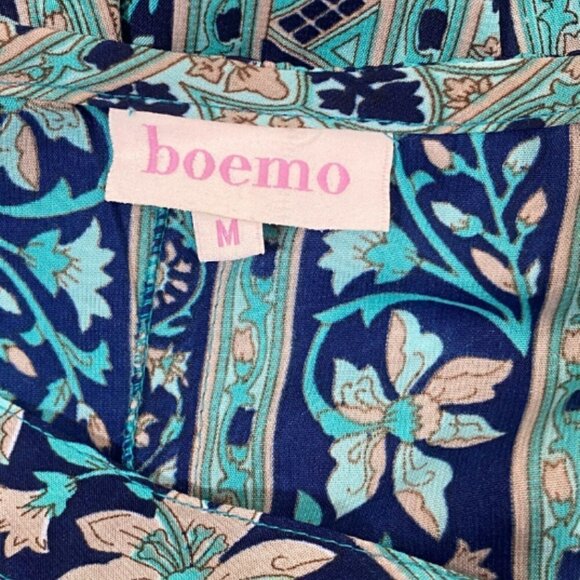 Boemo BOHO Floral Maxi Dress Button-Up Ruffle Hem Tassel Tie Sz M #236D - Picture 8 of 9